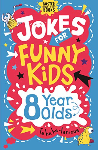 Colorful book cover with large text: "Jokes for Funny Kids 8 Year Olds".