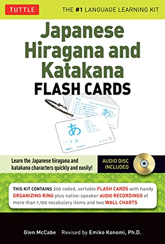 Japanese flash cards with Hiragana and Katakana characters, and an audio CD.