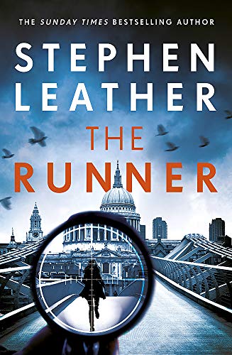 Book cover: “The Runner” with St. Paul’s Cathedral viewed through a rifle scope.
