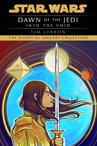 Book cover: woman with sword, geometric shapes, and planetary background.
