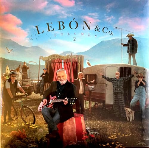 David Lebón plays guitar surrounded by various people and a trailer in a landscape.