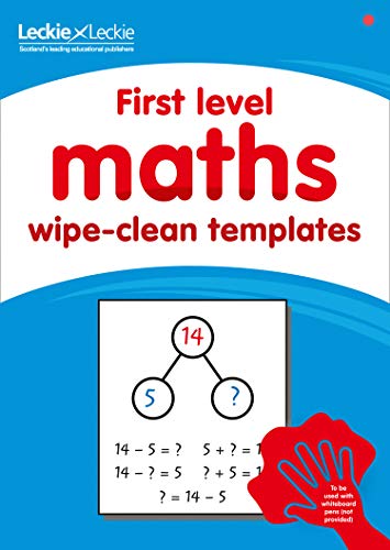 Red cover with "maths" text and a whiteboard template with number problems.
