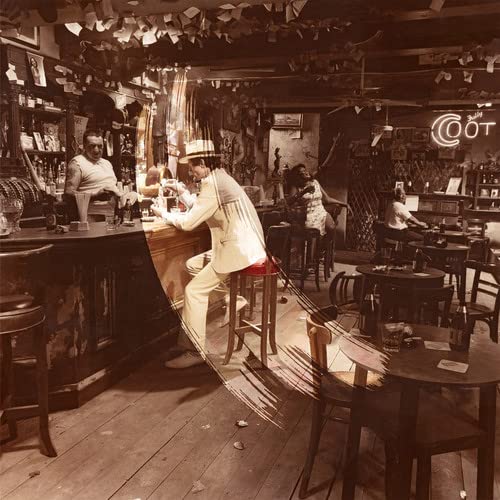 Sepia-toned album cover depicting people in a dimly lit, cluttered bar.