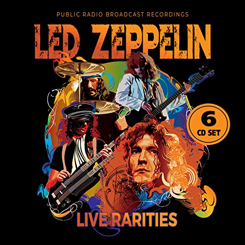 Led Zeppelin "Live Rarities" CD cover with band members in colorful artwork.