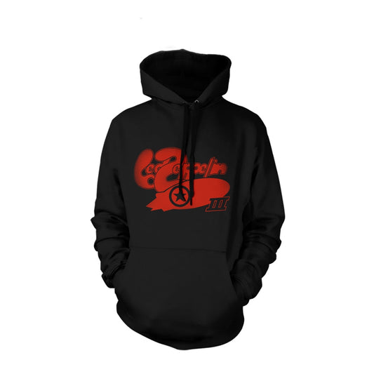 Black hooded sweater with red Led Zeppelin III logo graphic.