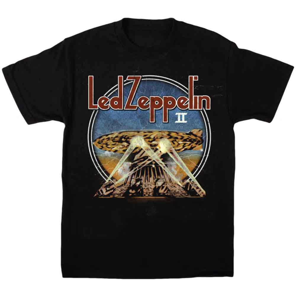 Black Led Zeppelin t-shirt with the “Led Zeppelin II” album artwork.