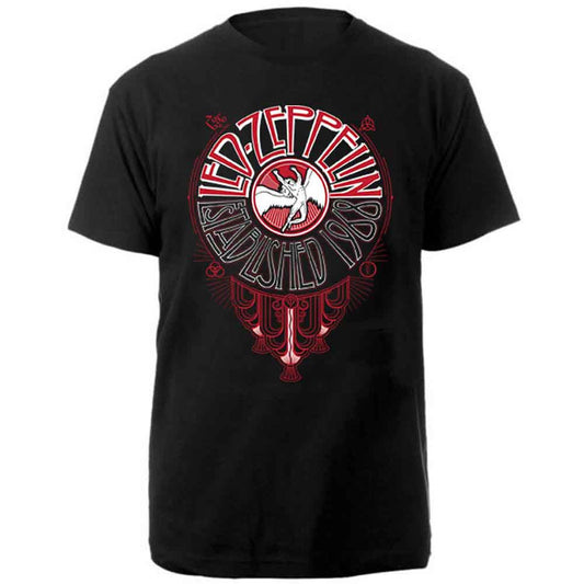 Black Led Zeppelin t-shirt with red and white circular logo design.