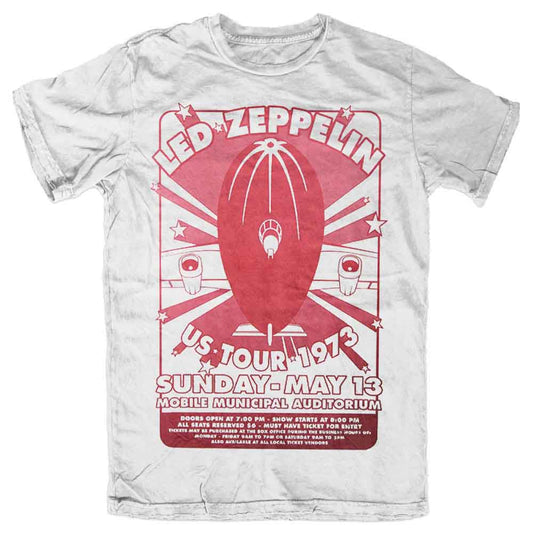 White Led Zeppelin t-shirt with a red and burgundy 1973 tour graphic.