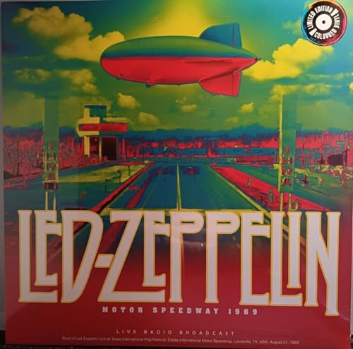 Led Zeppelin album cover: a red airship over a colorful speedway illustration.