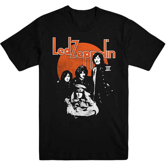 Black t-shirt featuring a Led Zeppelin logo over an orange circle and band members.