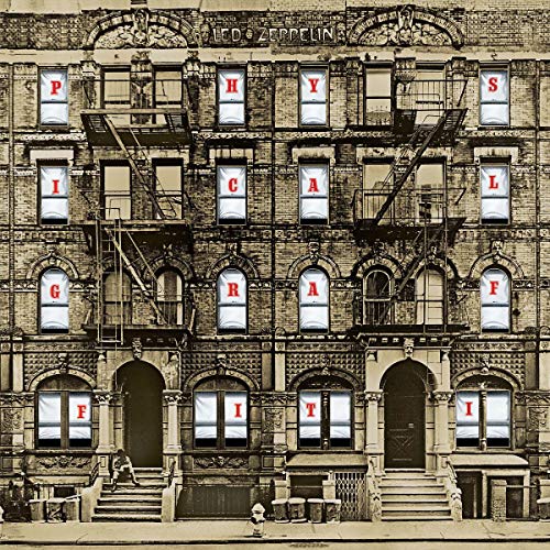 Led Zeppelin’s “Physical Graffiti” album cover: a brick building with letters in windows.
