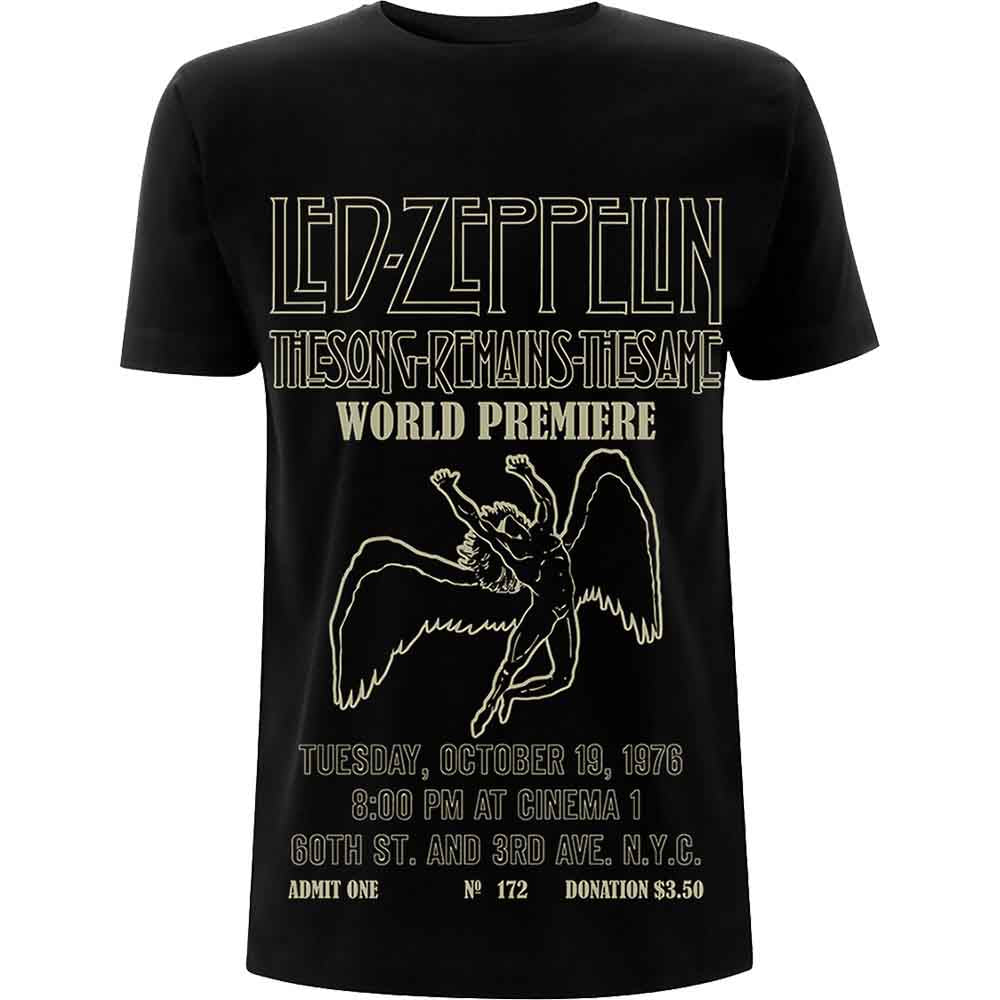 Black Led Zeppelin t-shirt with gold text and angel illustration.