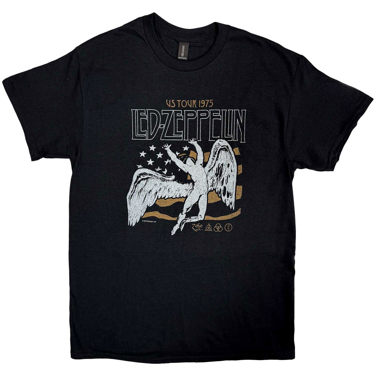 Black Led Zeppelin tour t-shirt with eagle and US flag design.