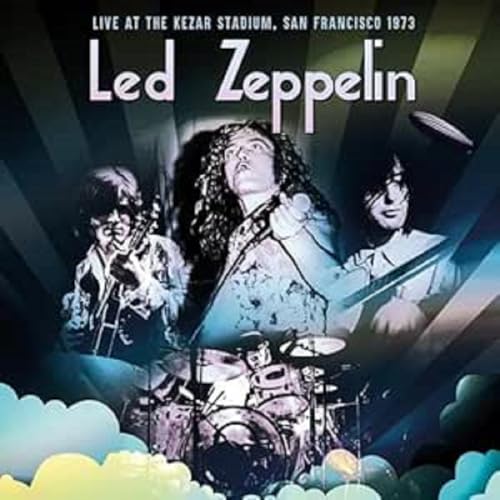 Led Zeppelin album cover: Robert Plant singing with bandmates and drums.