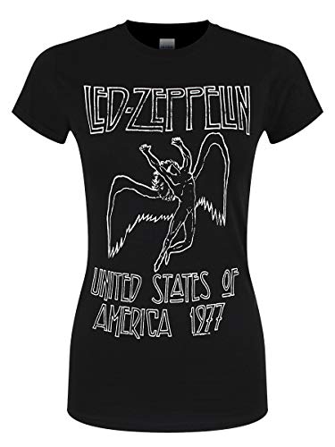 Black women’s Led Zeppelin t-shirt with 1977 USA tour graphic.