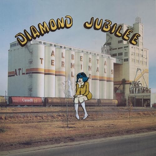 Album cover: woman with blue hair sits near grain elevators.