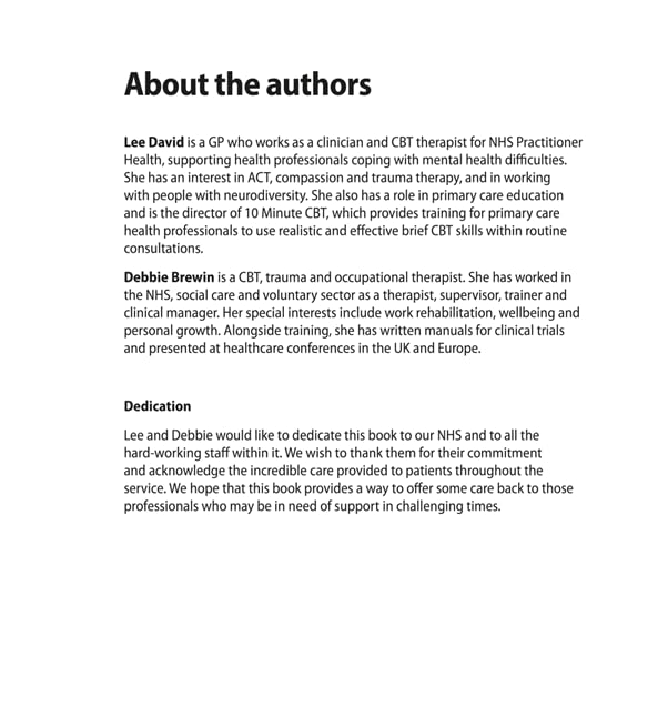 Text describing the authors Lee David and Debbie Brewin and the book's dedication.