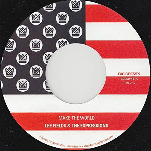 Vinyl record label with American flag design and text: "Lee Fields & The Expressions".