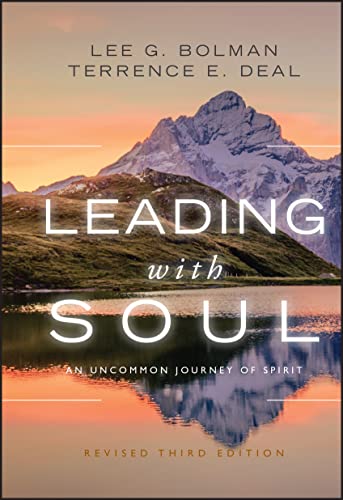 Book cover with mountain landscape and large white text: "Leading with Soul".