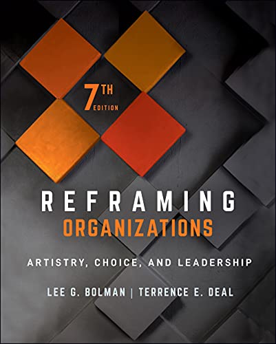 Book cover: "Reframing Organizations: Artistry" with geometric orange and white shapes.