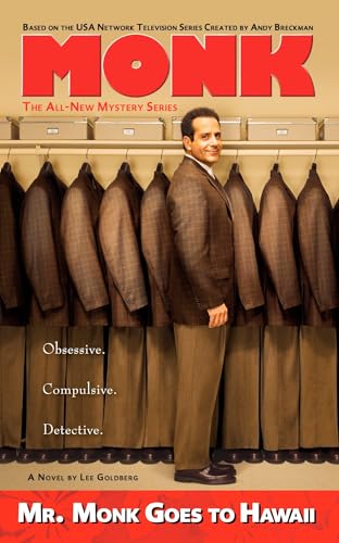Book cover featuring detective Adrian Monk amidst rows of identical suits.