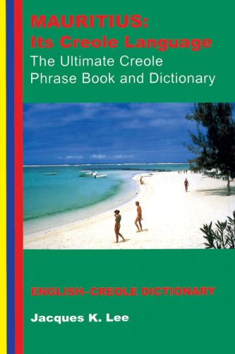 Book cover: “Mauritius” with beach scene, language dictionary below title.