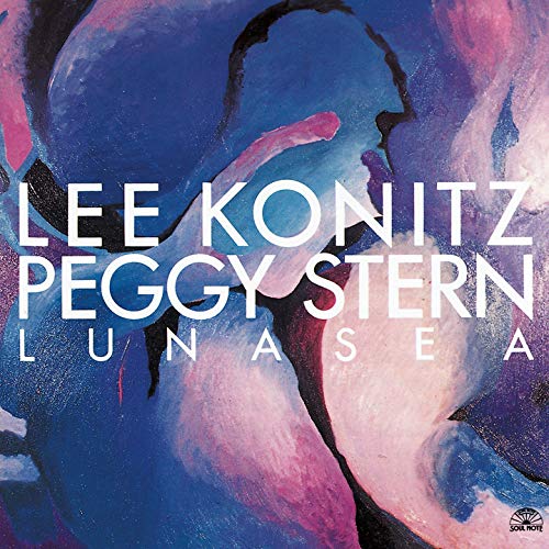 CD cover for Lee Konitz and Peggy Stern’s “Lunasea” with abstract blue painting.