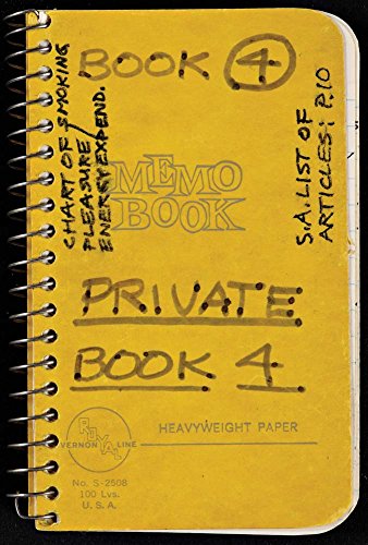 Yellow spiral-bound notebook with handwritten text: "Lee Lozano - Private Book 4".