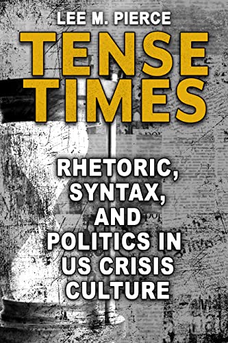 Book cover: “Tense Times” with distressed newspaper background and bold text.