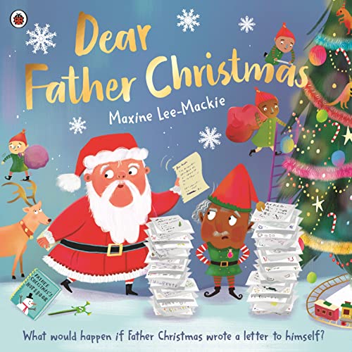 Children’s book cover: “Dear Father Christmas” with Santa and elves.