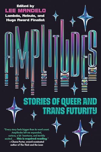 Book cover titled Amplitudes with iridescent lettering and star icons on a black background.