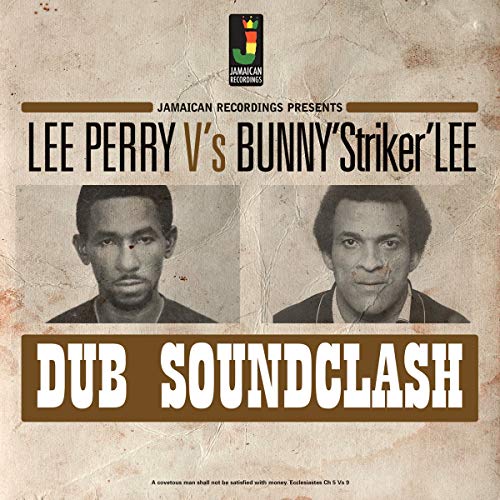 "Dub Soundclash" album cover featuring black-and-white portraits of two men on beige background.