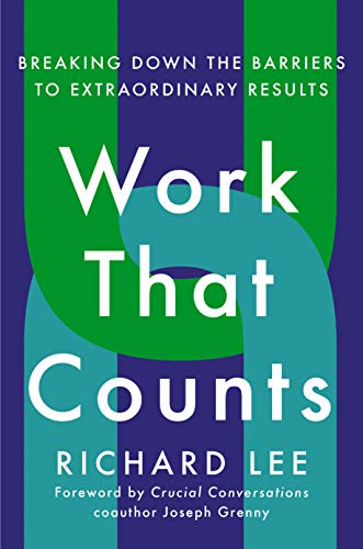 Book cover: "Work That Counts" by Richard Lee, with green and blue waves.