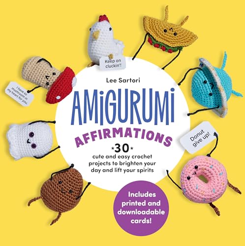 Book cover featuring colorful crochet amigurumi figures surrounding the title on a yellow background.