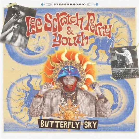 Album cover for Lee Scratch Perry & Youth’s “Butterfly Sky” with portrait.
