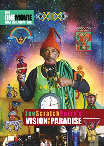 Lee Scratch Perry portrait amidst colorful, surreal artwork; DVD cover.