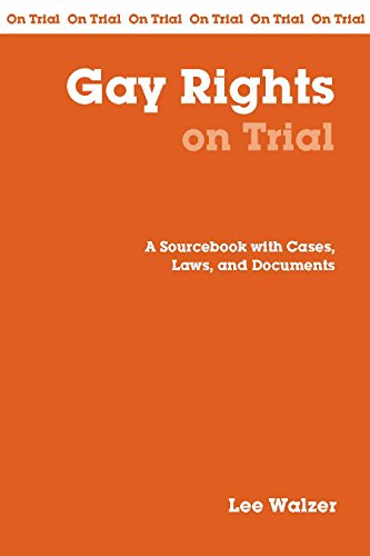 Orange book cover titled "Gay Rights on Trial" by Lee Walzer.