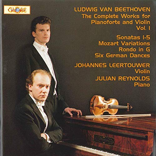 CD cover featuring two musicians, a violin, and piano keys.