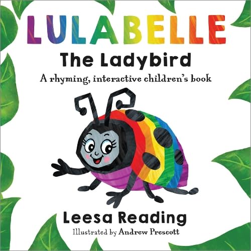 Book cover featuring a colorful ladybird with black spots and green leaves.
