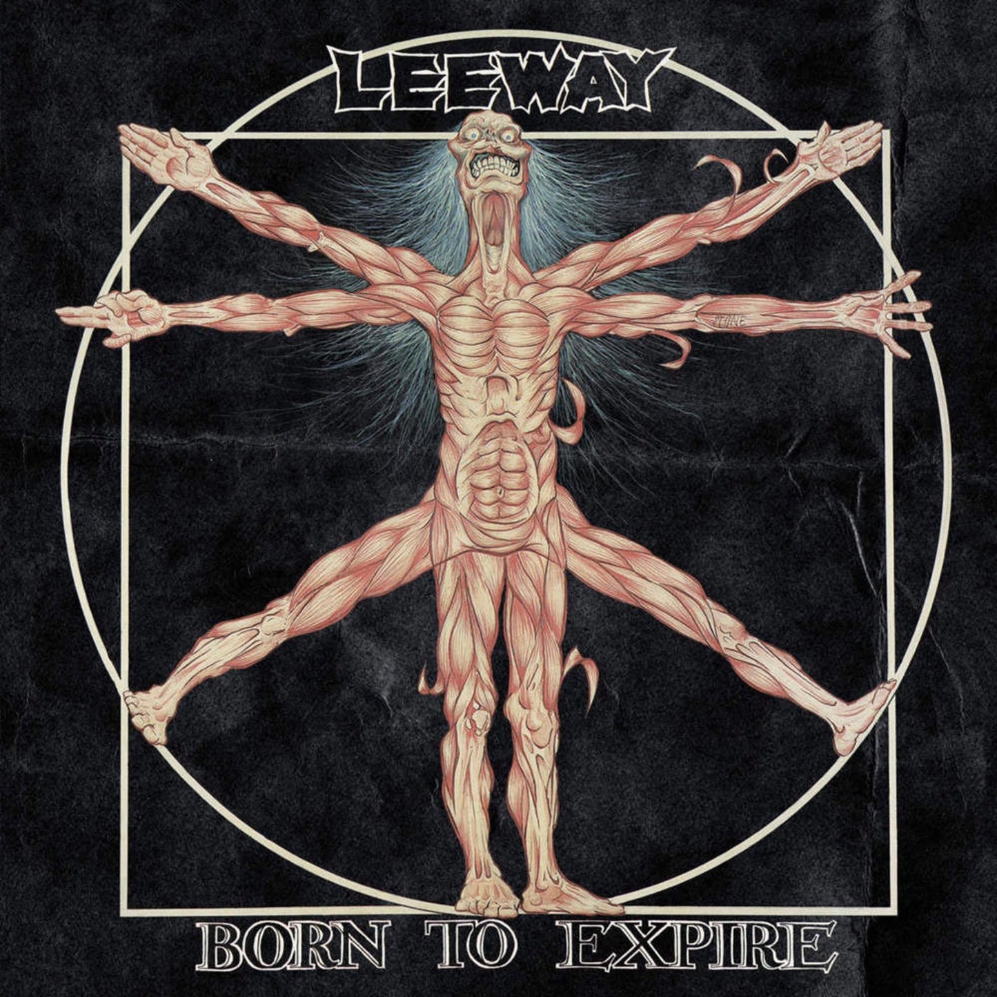 Album cover featuring a multi-armed anatomical figure inside a circle on black background.