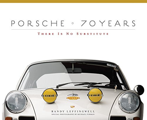 White vintage Porsche car with yellow headlights, book cover.