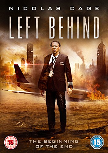 Left Behind" DVD cover featuring Nicolas Cage amidst apocalyptic scenes.