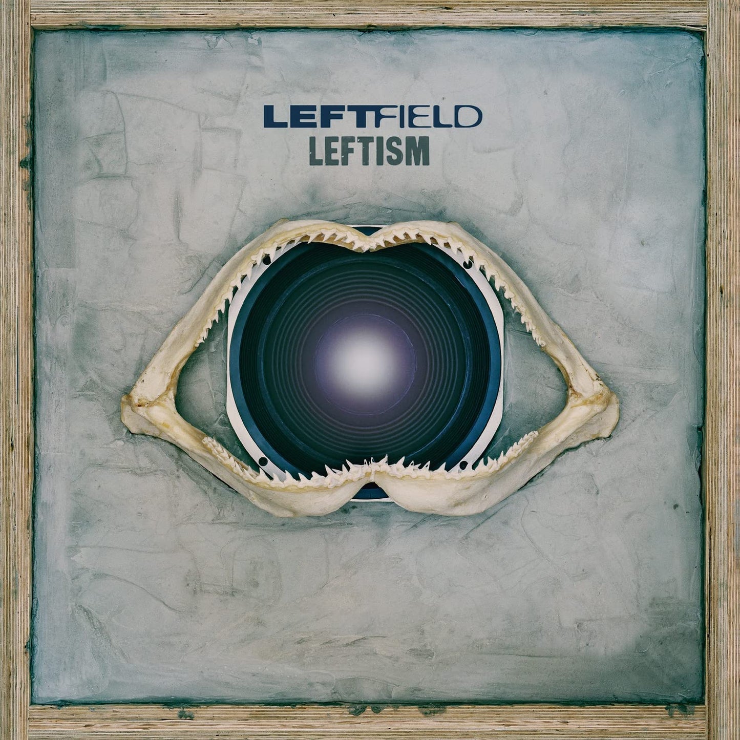 Album cover for Leftism by Leftfield, featuring a shark jaw and eye.