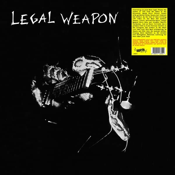Black and white vinyl cover featuring a guitar and a snake with text overlay.