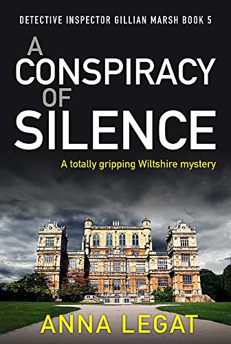 Book cover: large mansion under stormy sky, title “A Conspiracy of Silence.”