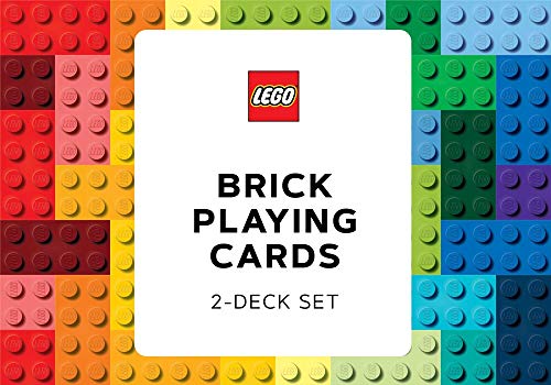 LEGO Brick Playing Cards product box with a colorful LEGO stud pattern border.
