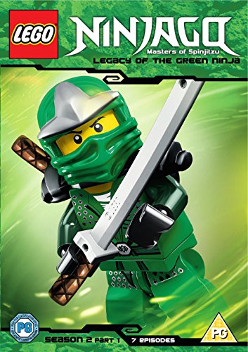 "Lego Ninjago DVD cover featuring a green ninja character holding two swords."