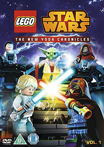 Lego Star Wars DVD cover featuring animated characters, including Yoda and Darth Vader, in a battle scene.