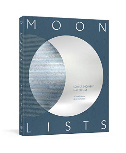 Blue journal with a half-moon graphic and the title "Moon Lists.