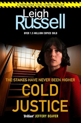Book cover: woman looking up a staircase, title “Cold Justice.”